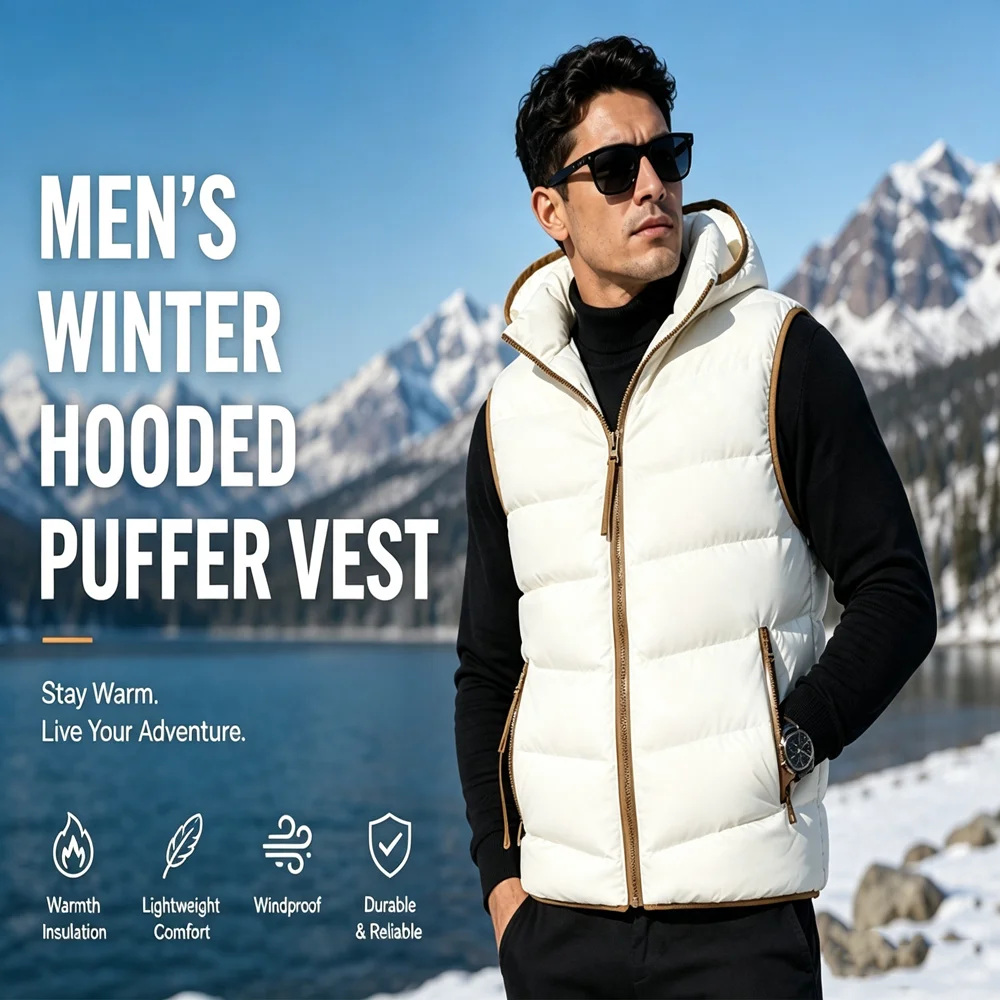 Winter Men's Warm Cargo Hooded Vests Fashion Men Thermal Windbreaker Waistcoats Man Thick Snow Climbing Workwear Padded Vests