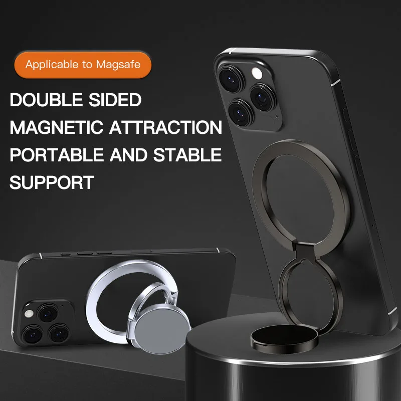 

Двусторонний прочный магнитный держатель для мобильного телефона Magsafe 360° ° Вращающаяся металлическая подставка для кольца на палец для iPhone 17 16 Pro Samsung