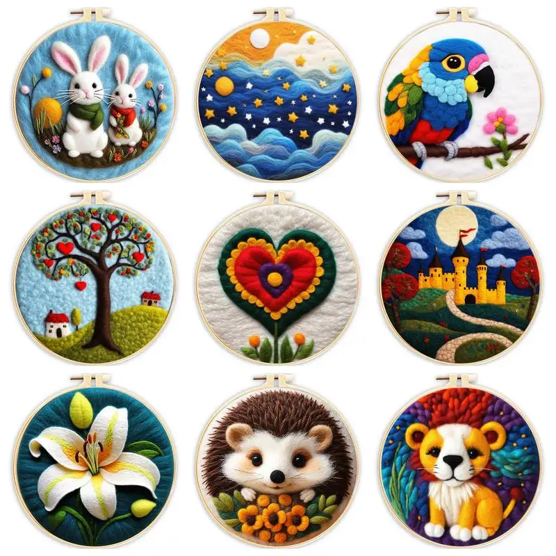 1 Pack Lion Pattern Needle Felting Kit Wool Felt Painting For Beginners With Wool Needle Felting Pad Picture Frame Diy Crafts