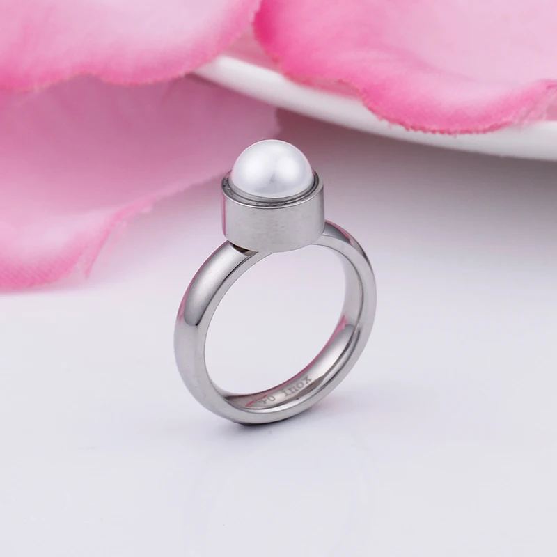 Trendy Stainless Steel Knuckle Rings For Women Men Gold Silver Color Shell Imitation Pearl Beads Rings Wedding Party Jewelry
