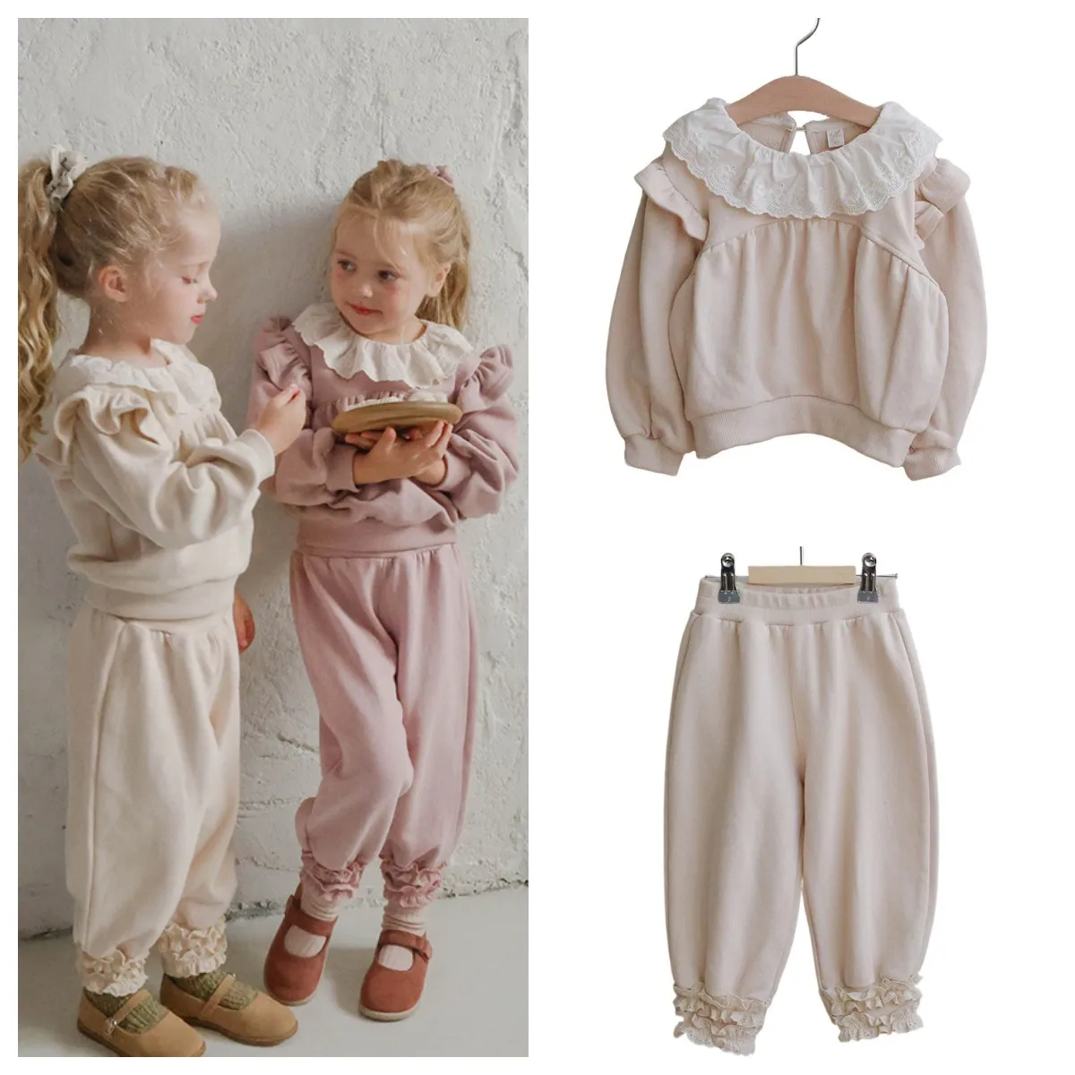 

2025 Autumn Children Toddler Kids Girls Clothes Cute Lace Pit Sweater and Pants Clothes Set