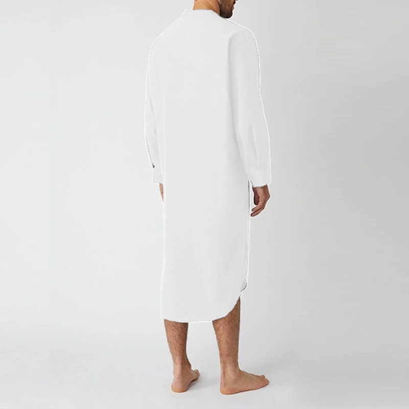Männer Button-down Schlaf Roben Einfarbig Stehkragen Langarm Nachthemd Mode Komfortable Hause Tragen Lose Bademäntel m-3XL – Detail 10