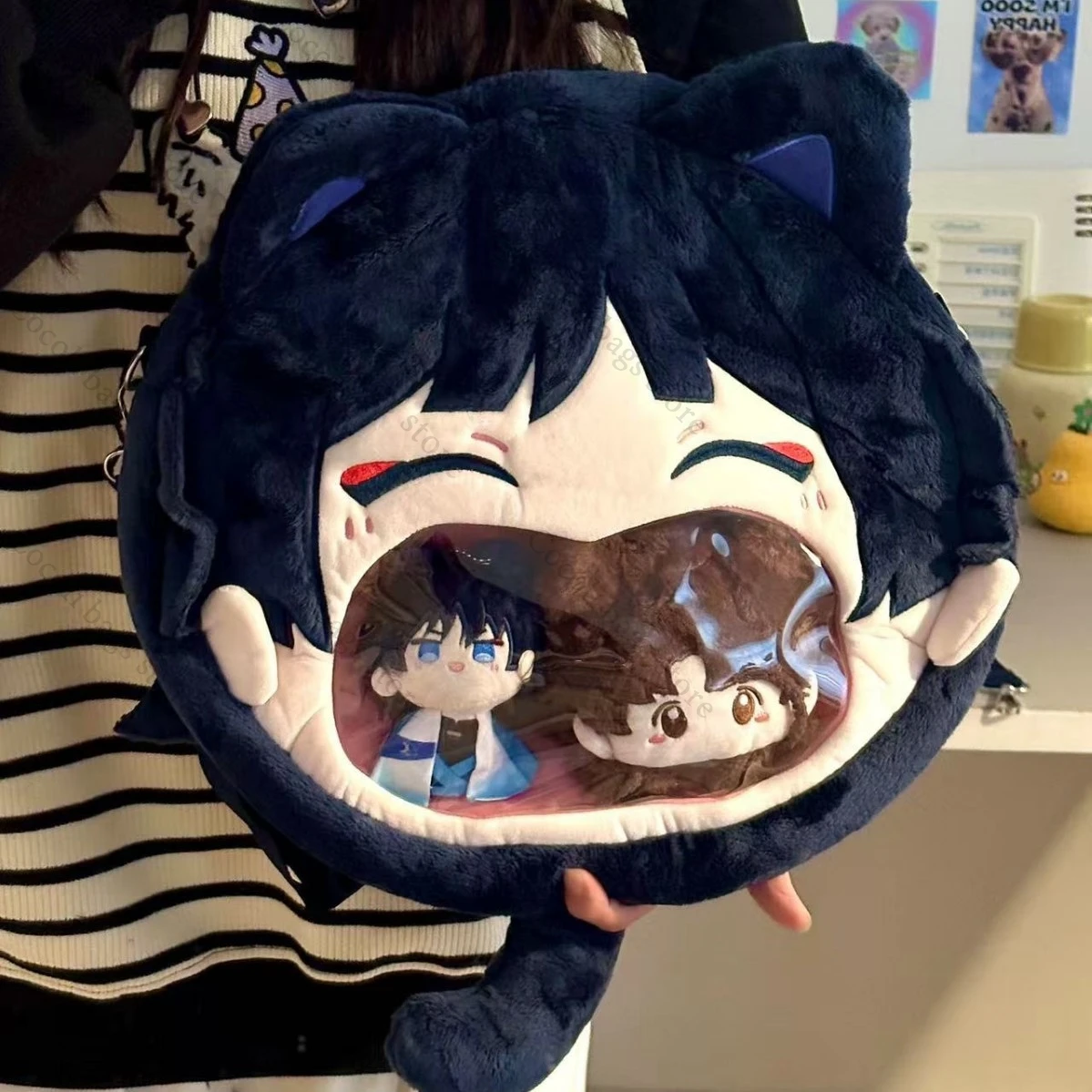Anime Genshin Impact Wanderer Plush Cute Ita Bag Backpack with Trasnparent Pocket Cross Body Bag Women's Bag Kawaii Itabag