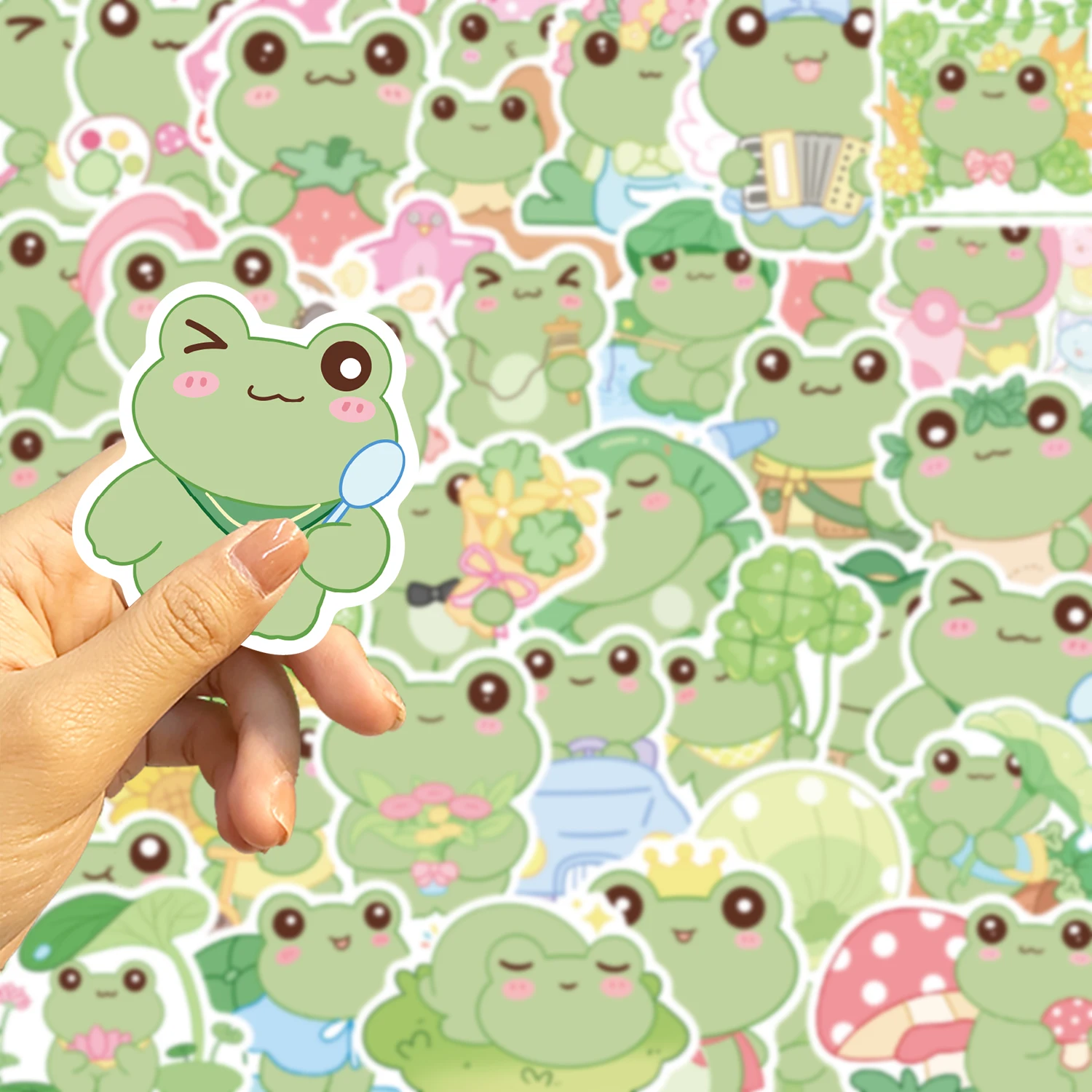 50pcs Cute Little Frog PVC Sticker Aesthetic Stationery School Supplies DIY Decoration Korean Scrapbooking Waterproof Decals