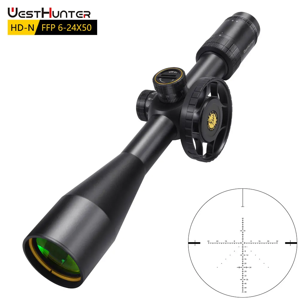 WestHunter HD-N 6-24x50 FFP ライフルスコープ第一焦点面光学照準器 1/8 MOA タレット HD ガラスエッチングレチクル狩猟スコープ