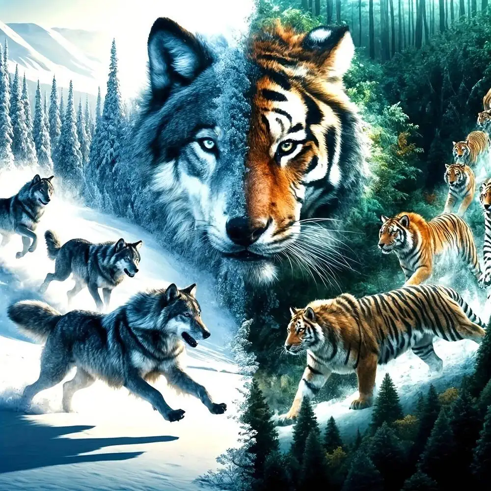 

5D алмазная живопись тигр волк полная круглая дрель вышивка животное DIY мозаика зимний лес пейзаж художественные наборы для рукоделия домашний декор