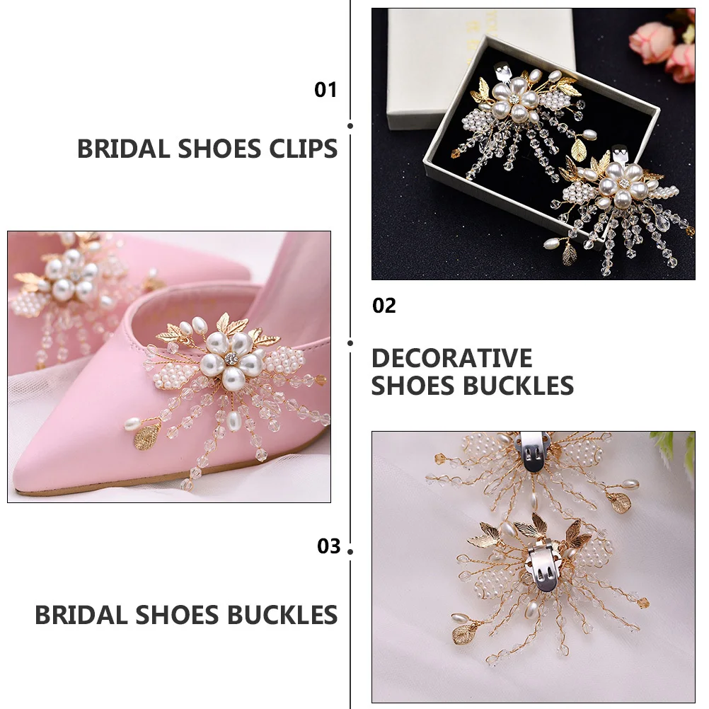 

2Pcs Bridal Shoes Clips Pearl Buckle Crystal Decoration Wedding Party Shoe Charms Women DIY Flats Pumps Sandals Boots