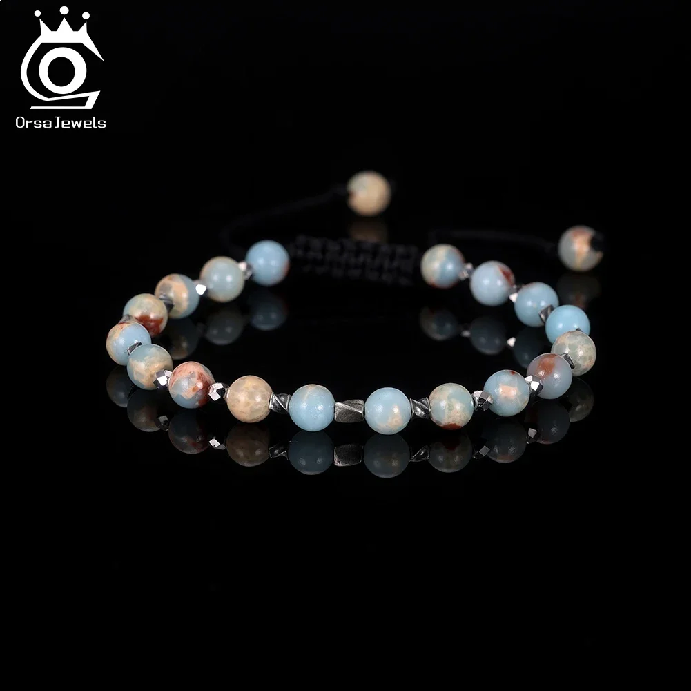 

ORSA JEWELS Natural Stone Bracelet Chain for Women 6mm Healing Crystal Beaded Fashion Wristband Meditation Jewelry GMB100