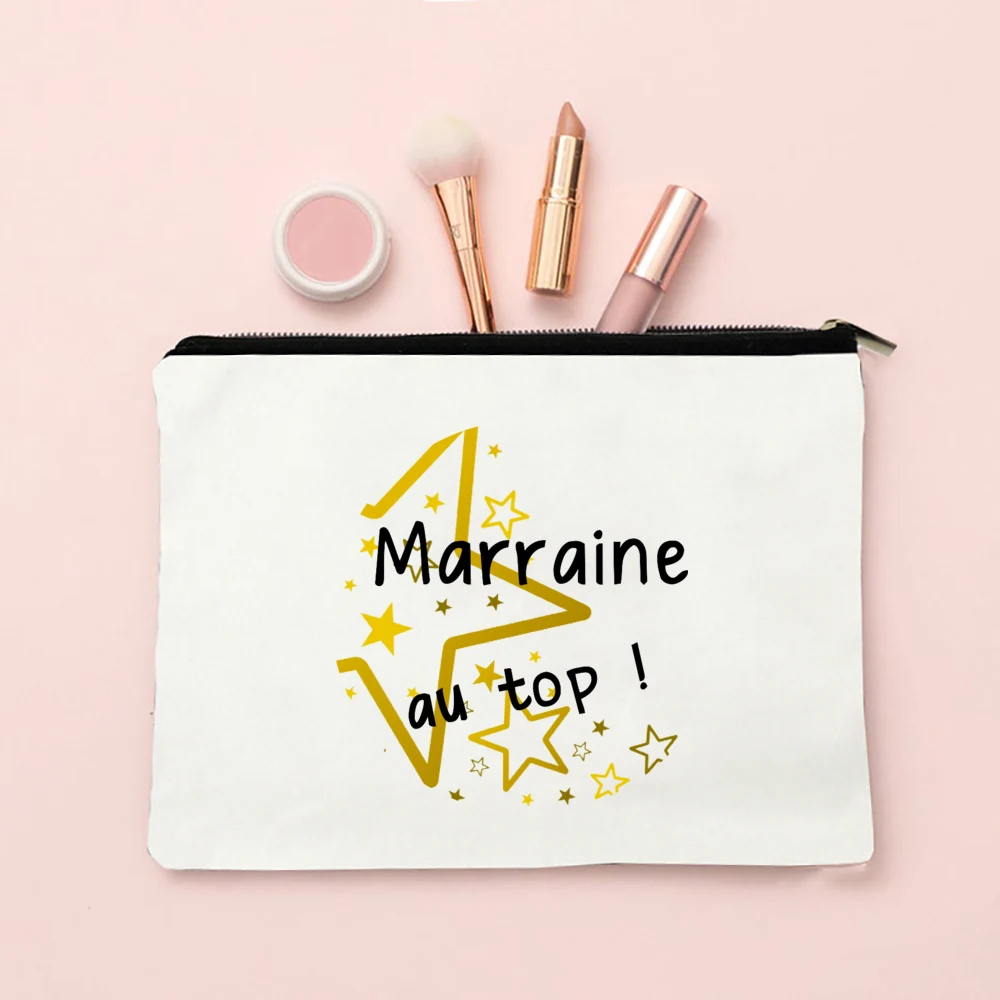 Bolsas de maquillaje con estampado francés de la mejor madrina, organizador de artículos de tocador de viaje, bolsa de almacenamiento de lavado para