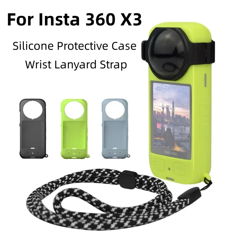 1 Pc Soft Silicone Protective Case for Insta 360 X3 Fashion Solid Color Action Camera Anti-lost Straps Lanyard for Insta 360 X3