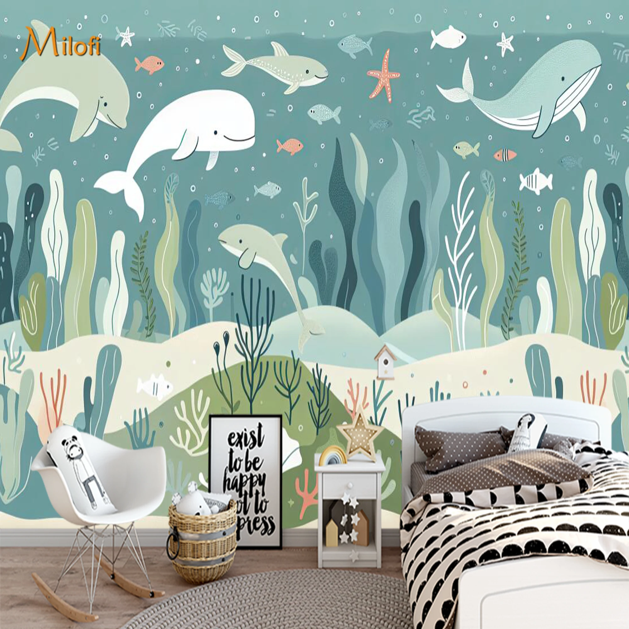 Custom Boho Forest Animal Wall Mural Rainbow Deer Fox Tree Leaves Wallpaper for Kids Baby Nursery Bedroom Background Decoration