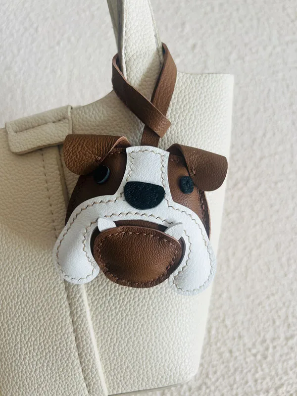 

Leather Bulldog Keychain Pendant Mobile Phone Pendant Bag Bulldog Keychain Goatskin