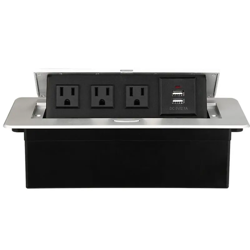 AB51 3 Outlets -Up Floor Electrical Outlet Recessed Countertop Socket Floor Outlet Box With 2 USB Ports US Plug Durabl