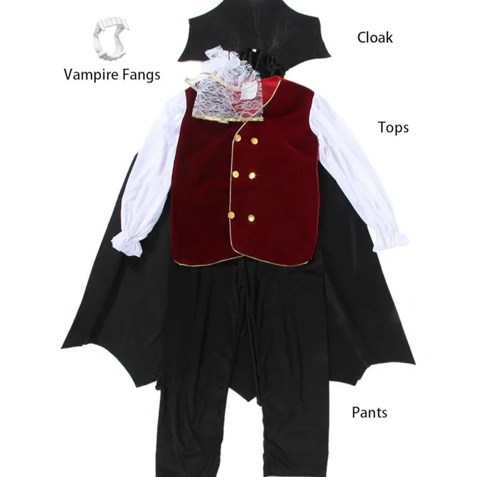 Schwarz-Rotes Vampirkostüm für Kinder, Jungen und Mädchen, 2-Stil-Cosplay-Outfit mit Dreizack-Tattoo-Aufklebern für Halloween-Feier – Detail 4