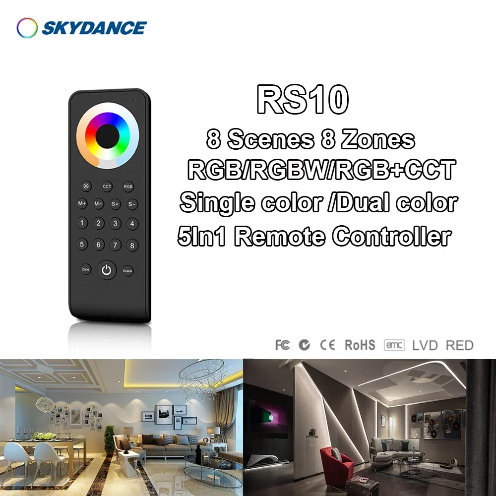 RS10 8 layar 8 zona Universal 5In1 RF(2.4GHz) Dim 18 kunci + Remote roda sentuh untuk Tunggal/warna ganda/RGB/RGBW/RGB + pengontrol CCT