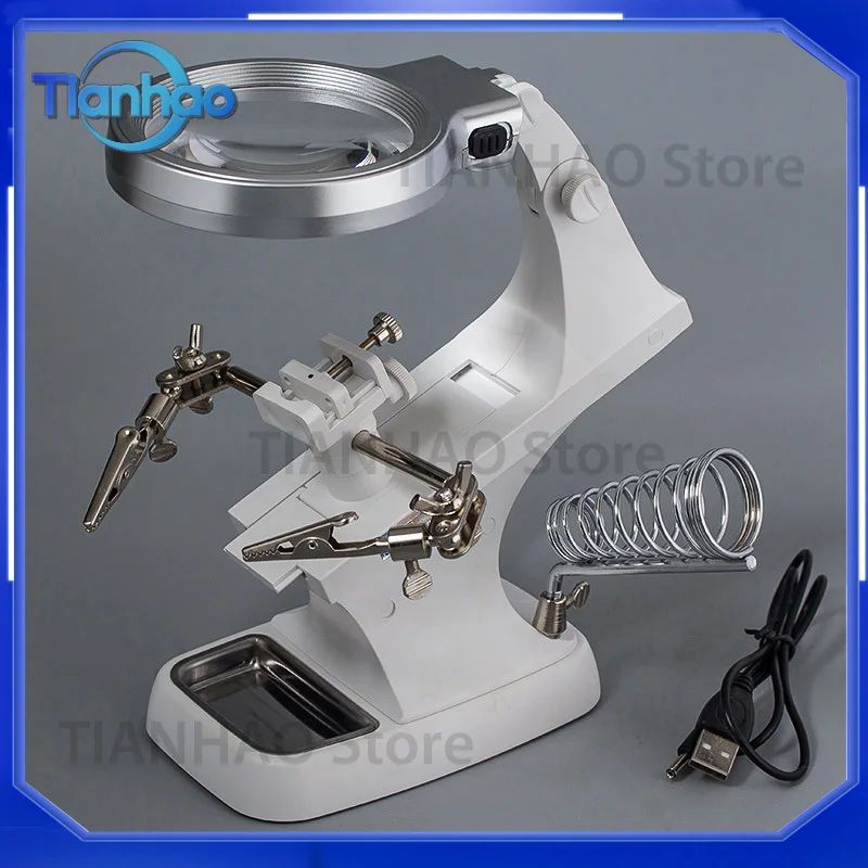 Work Lamp with Ring LED Light Bracket for 3x4.5x Magnification Welding Repair of Mobile Phone Computer and Home Appliance