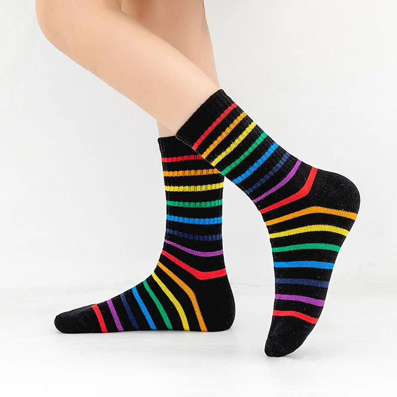 2024 Rainbow Stripes Trendy Children\'s Socks Cotton Socks Boys Girls Colored Unisex Babe Newborn Infants Toddlers Sock 1-5 Years