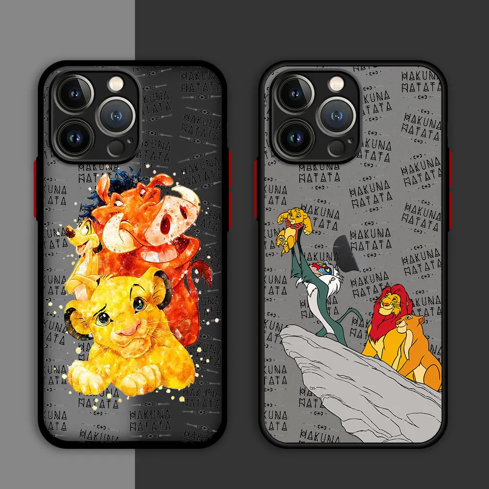 Phone Case For iPhone 15 14 Pro Max 13 Mini 11 12 X XS XR SE 7 8 14 Plus 13Pro 15Pro 6 6S TPU Matte Cover Disney Lion King Cute