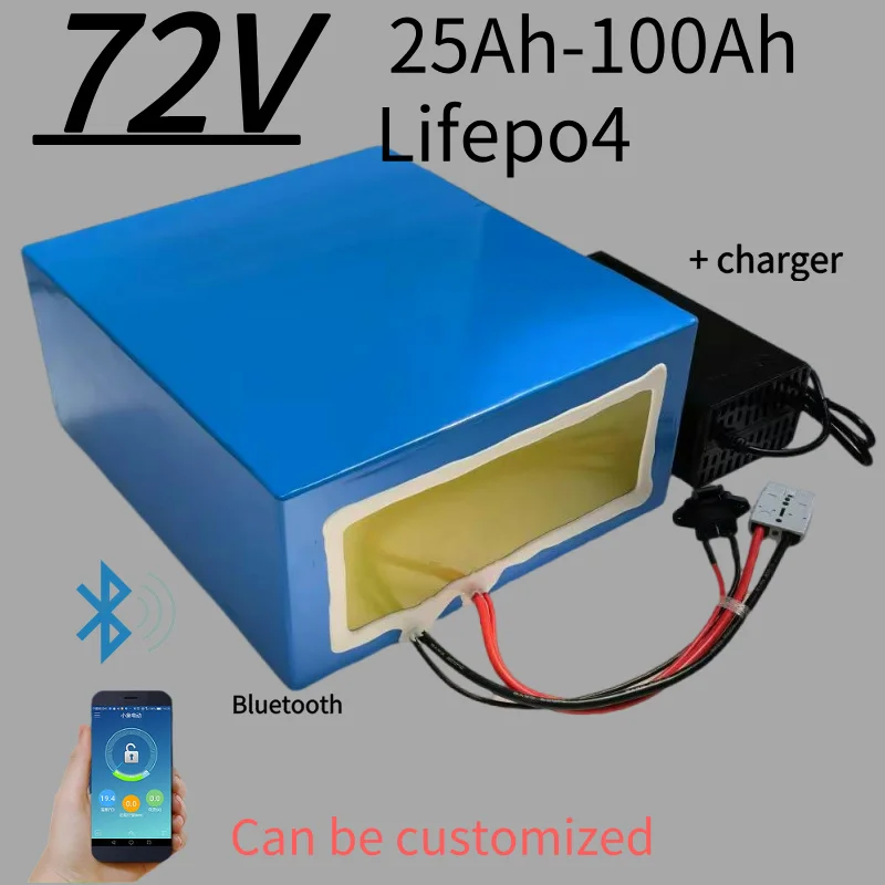 Batterie au lithium LiFePO4 avec chargeur, 72V, 50Ah, 60Ah, 40Ah, 100Ah, 80Ah, BMS pour scooter, vélo électrique, moto, 3000W