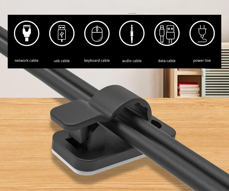 USB Cable Organizer Clips Wire Winder Holder Earphone Mouse Cord Clip Protector Management Adhesive Hooks Desk Clamp