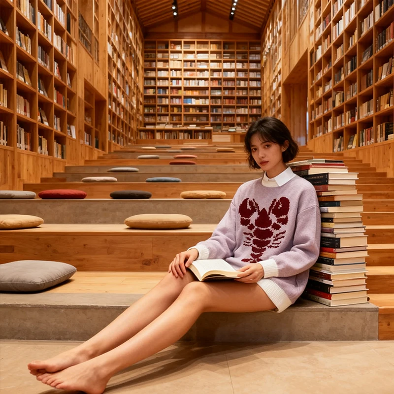 

Винтажный вязаный свитер с длинным рукавом для девочек, свободный Harajuku, повседневный осенне-зимний женский модный розовый пуловер с круглым вырезом, топы с принтом омара