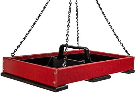 

Poly Lumber Hanging Tray Platform Bird Feeder with Removable Seed Tray - Backyard Open Platform Cardinal Feeder (Red, Large)