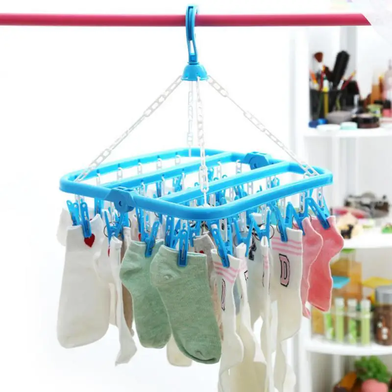 32 Clip Clothes Drying Rack With Clip For Socks And Underwear Drying Folding Laundry Hanger Multi-purpose