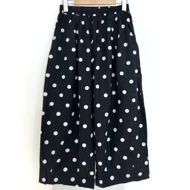 고급 프린트 캐주얼 여성 루즈핏 스트레이트 밴딩 슬림 와이드 팬츠