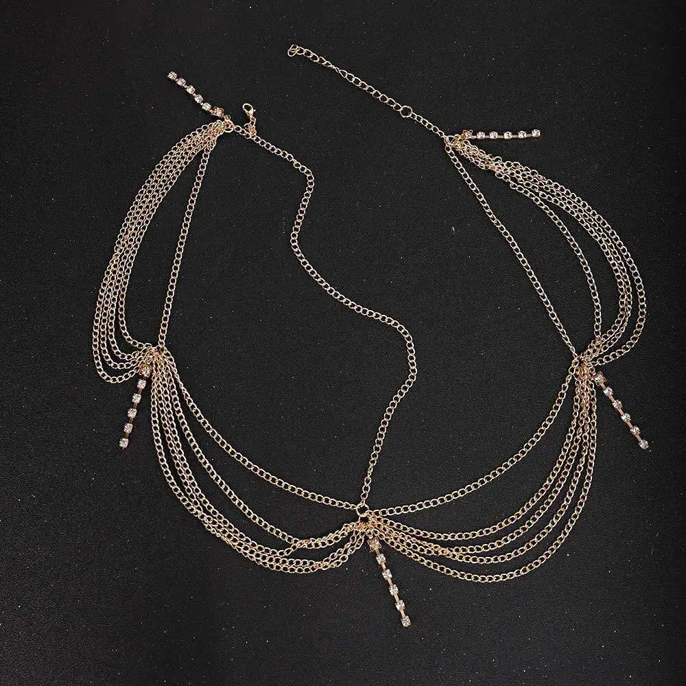 Gold Color Metal Multilayer Tassels Headband Shiny Crystal Forehead Headpiece For Women Wedding Party Hair Jewelry view 6