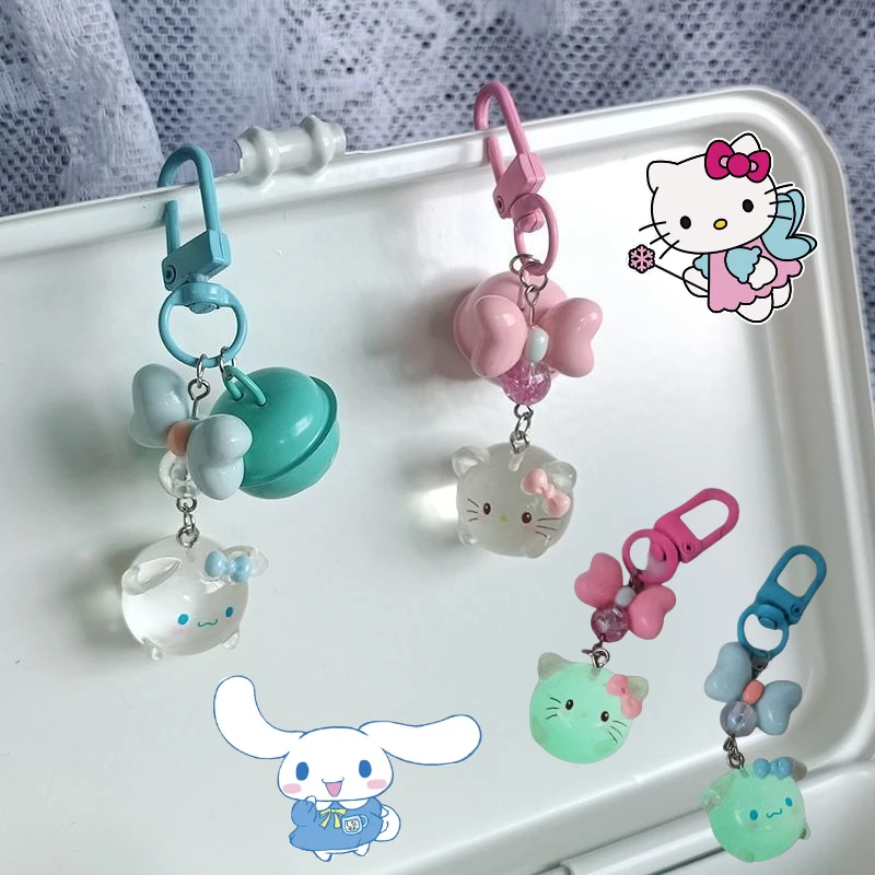 Sanrio Hello Kitty Pendant Bag Charm Glow-in-the-dark Bell Jewelry Resin Keyring Hanging Kuromi Cartoon Night Glow Keychain Gift