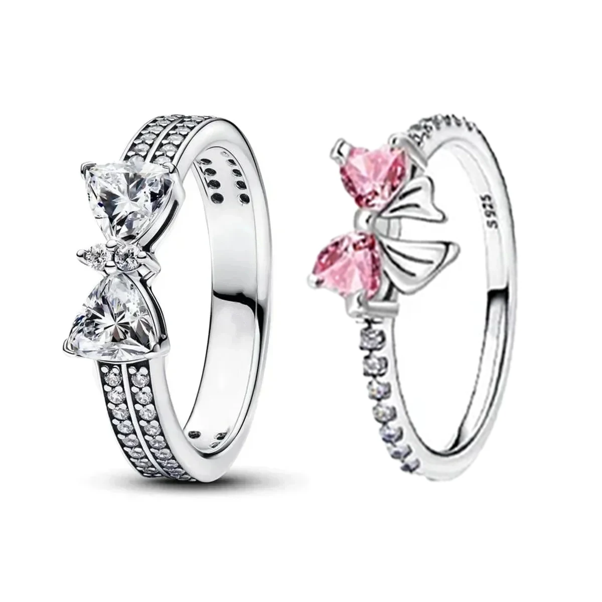 

Кольцо из стерлингового серебра 925 пробы с розовым бантом в форме сердца и разноцветными кристаллами для женщин, подарок на день Святого Валентина, подарок на день рождения, ювелирные изделия своими руками