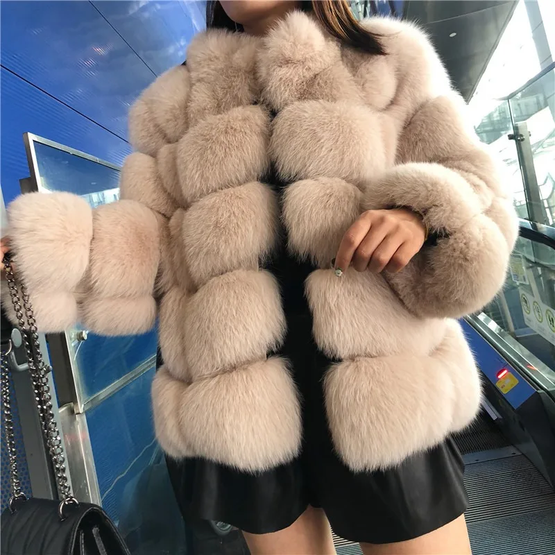 Winter New Women Faux Fur Coat Mid-Length Faux Fox Fur Outwear Fashion Thick Warm Outcoat Temperament Female Solid Color Jacket