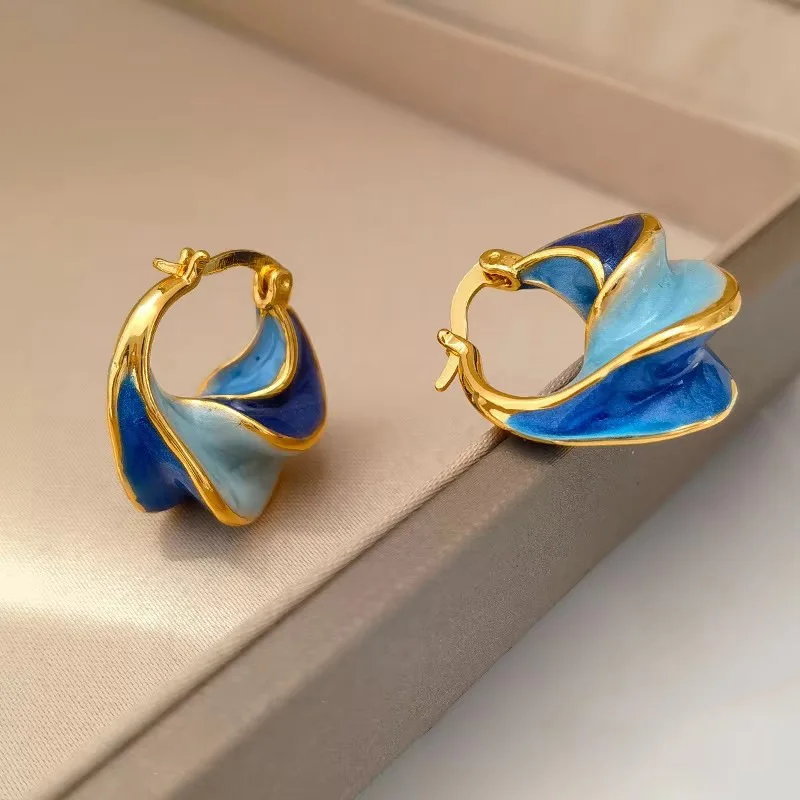 

French Retro Enamel Glaze Spiral Drop Earrings Irregular Earring For Women Trendy Jewelry Fashion Accessories Gift Dropshipping