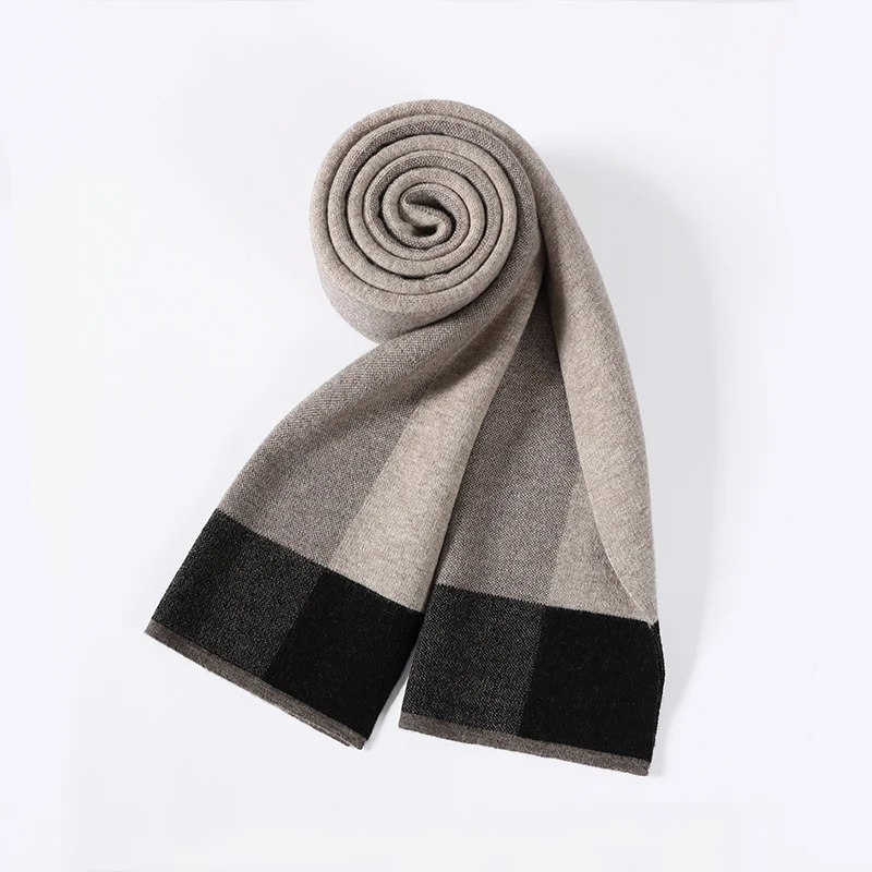 High Quality Real 100% Sheep Wool Scarves Mens Long Patchwork Knit Scarf Classic Business Man Pure Wool Warm Long Scarf