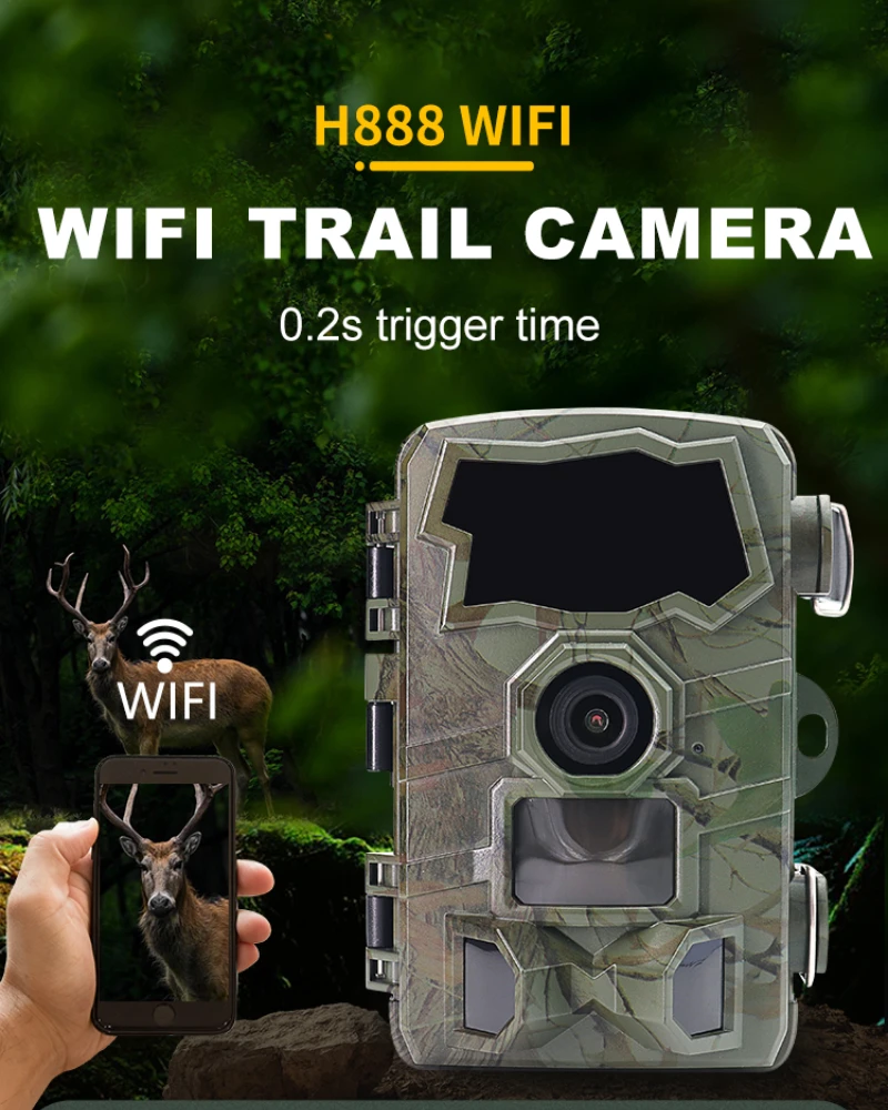 H888 Night Vision WIFI Tracking Hunting Camera 2.4-inch TFT Color Screen 32MP 4K WIFI Wildlife Trail Camera Surveillance Hunting