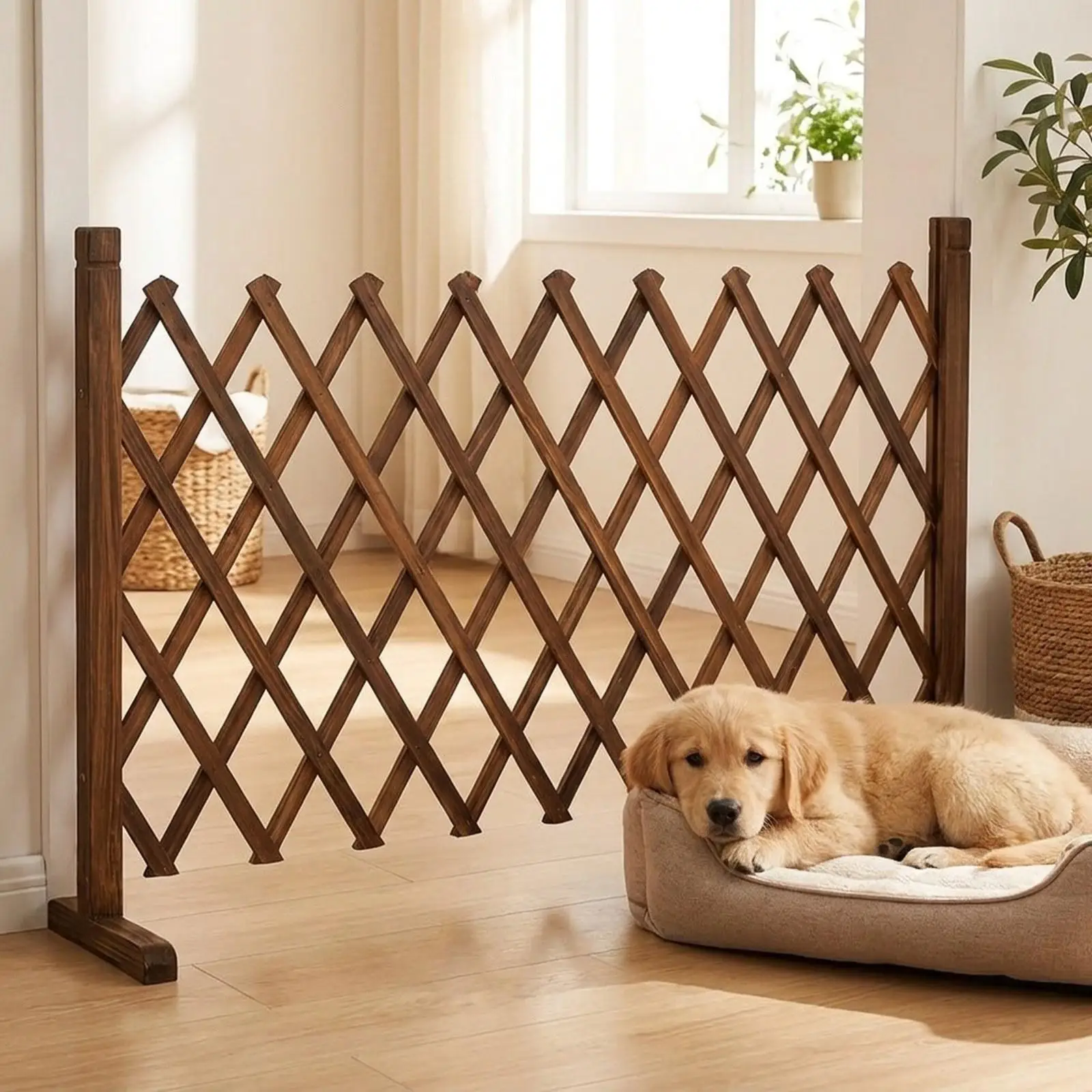Expandable Wooden Fence Gate Retractable Garden Trellis Outdoor Partition Panel for Home Yard Privacy Decking