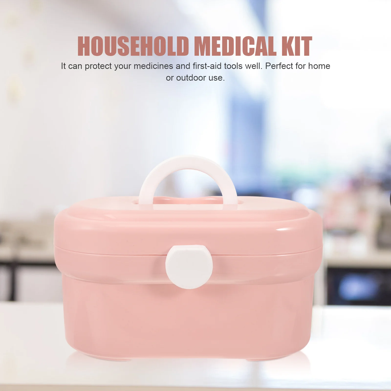 خزانة أدوية وردية متعددة الوظائف للإسعافات الأولية، مادة بلاستيكية قوية، سعة كبيرة، تصميم سهل الحمل، صندوق دواء #2