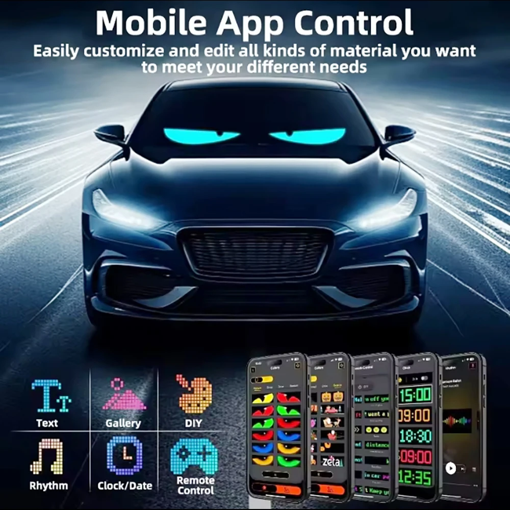 USB 5V WS2812B Flexible Strip Light Addressable RGB Pattern Graffiti Scrolling Text Animation Display Car Shop Controller APP 5V