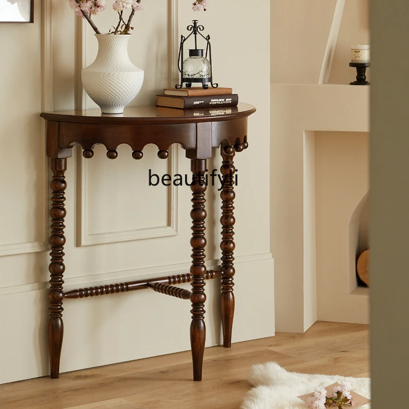

American Retro Solid Wood Semicircle Home Console Tables Console French Home Wall Entrance Cabinet Decorative Entrance Table