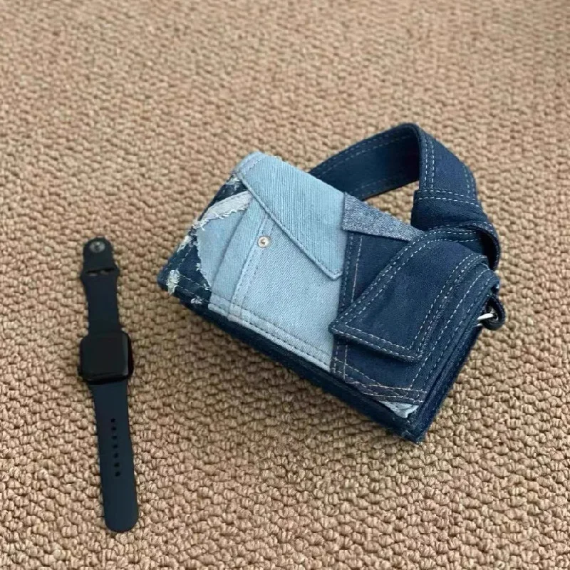 Winter New Simple Denim Splicing Small Square Bag Ladies Fashion High Quality Handbag Multifunctional Hundred Shoulder Bag