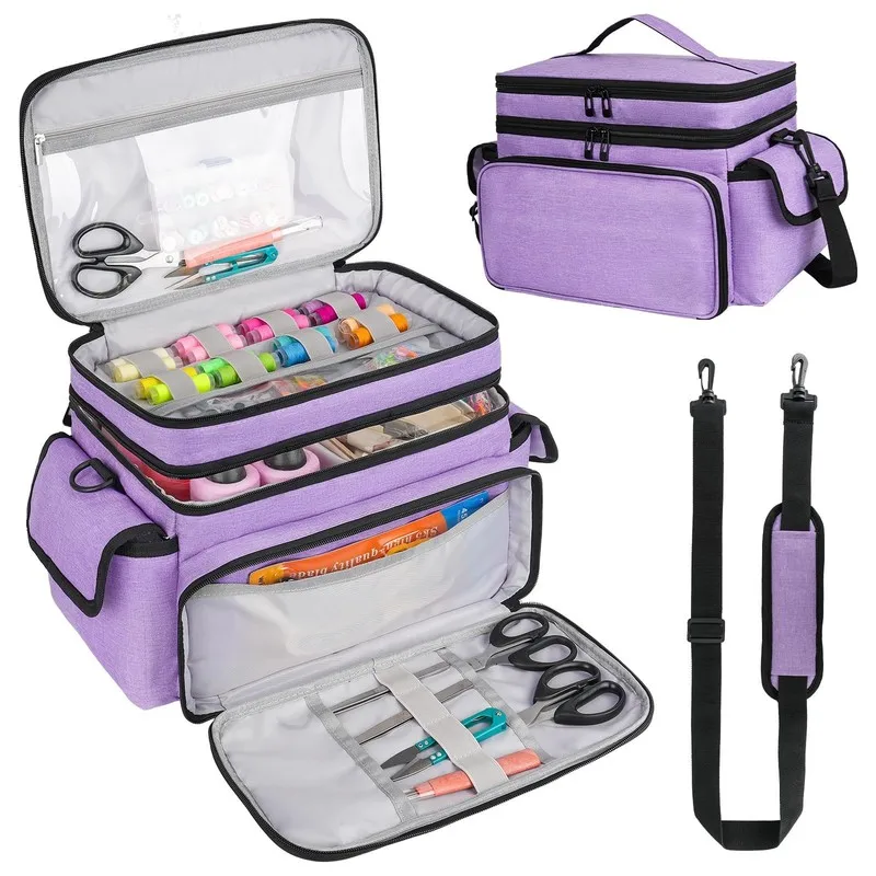 Sewing Supplies Storage Bag Multi-layer Portable Embroidery Organizer Case Needle Thread Scissors Craft Tool Bag with Adjustable