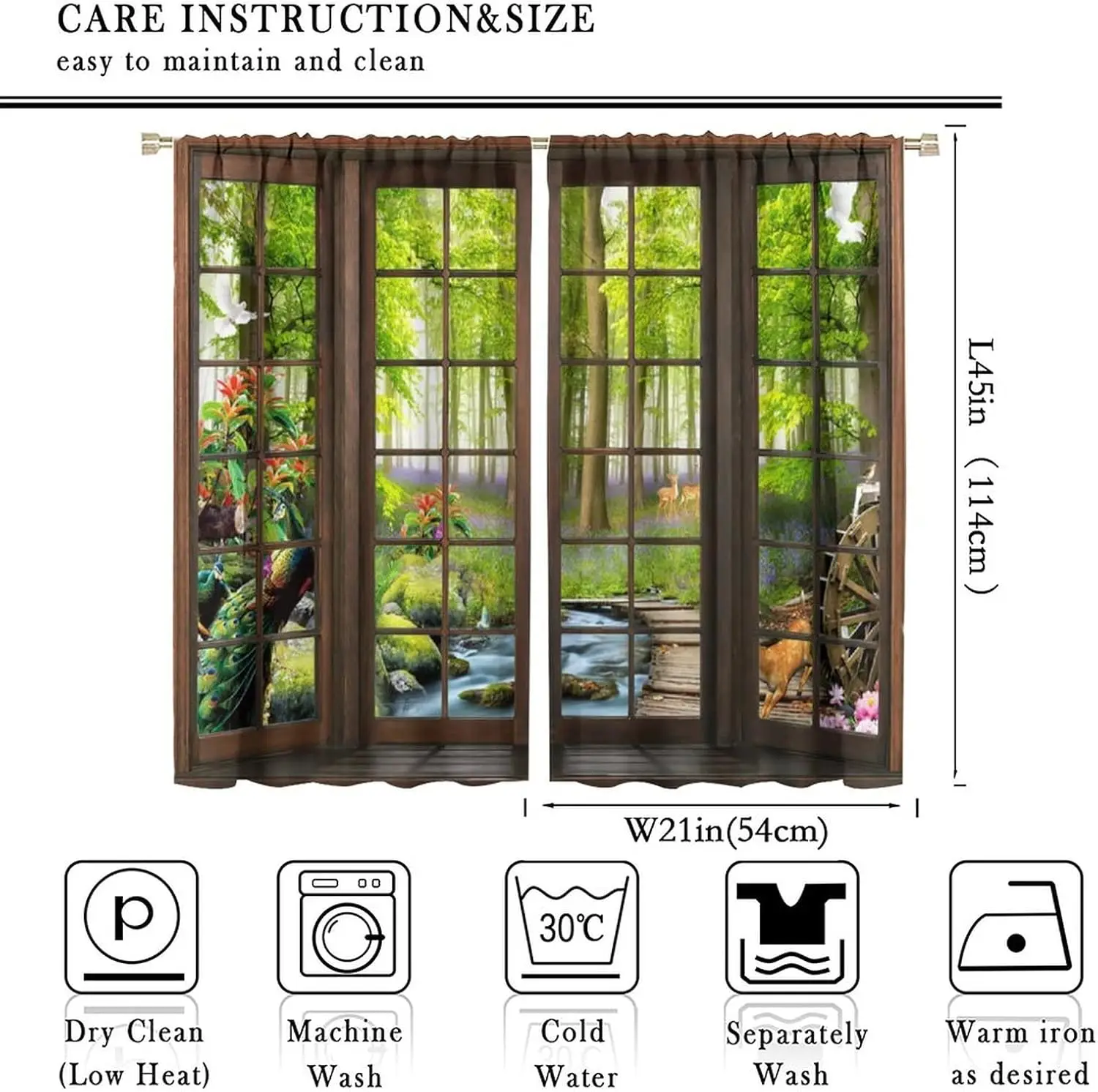 Landscape Curtains, 3D Window Spring Forest Wildlife Nature Scenery, Bedroom Living Room Blackout Thermal Curtains 2 Panel Set