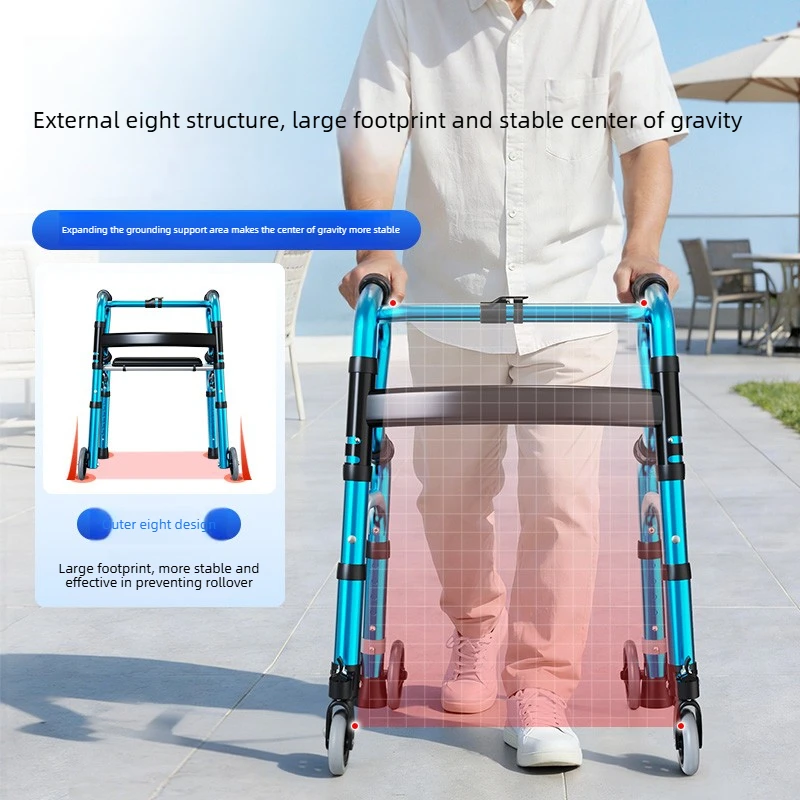 Andador Plegable Ajustable con Ruedas Antideslizantes, Ayuda Ligera para la Movilidad de Personas Mayores, Soporte para Caminar Postoperatorio