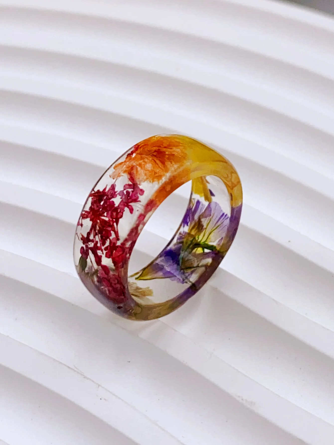 Transparent Resin Ring with Real Flowers, Unique Daily Accessory for Women rings for women