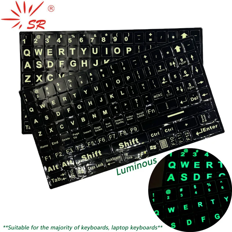 SR ENGLISH 2 Language Full Keyboard Smooth Black Background Standard Keyboard Sticker Letter Film for PC Laptop Accessories