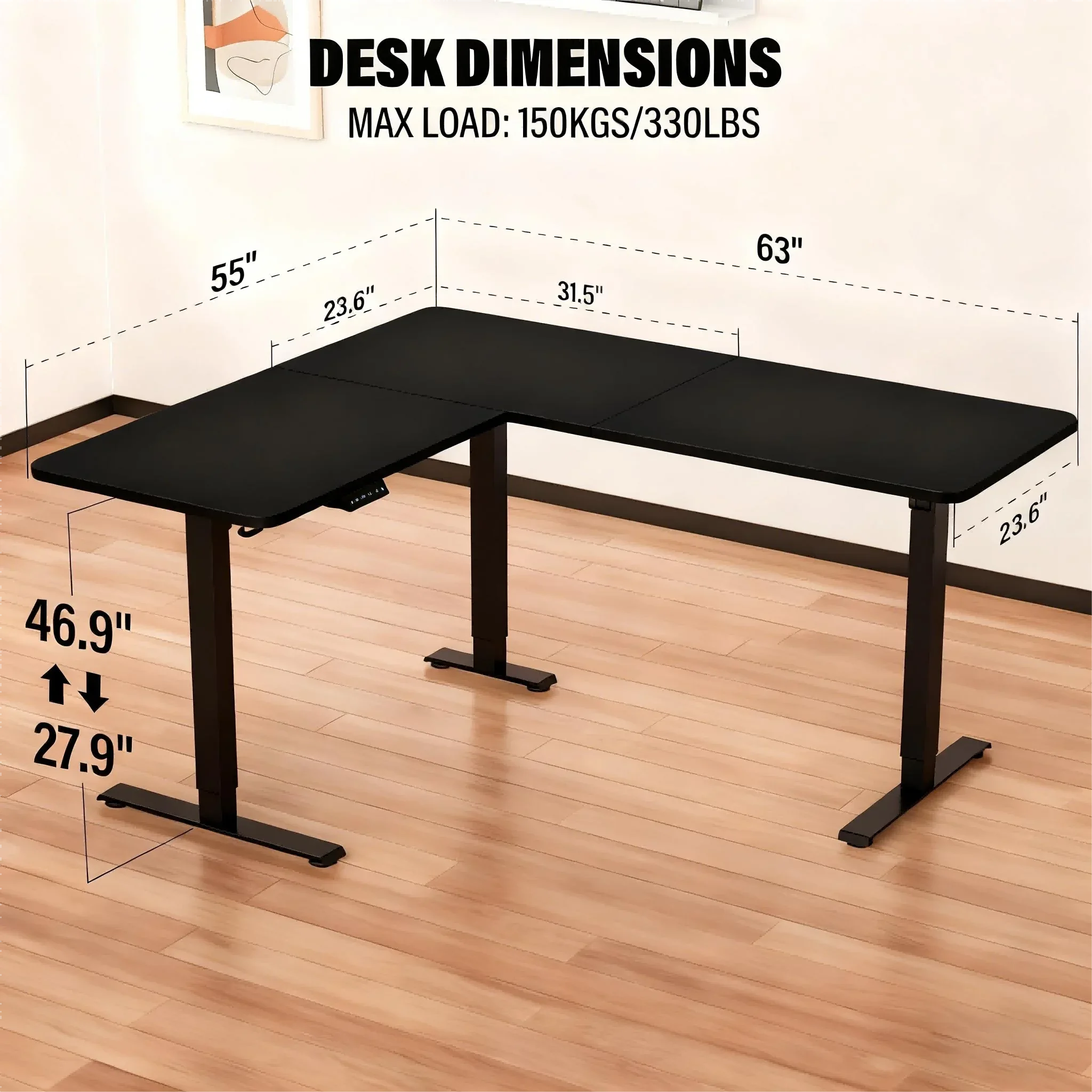 Large Ergonomic L-Shaped Computer Laptop Desk Dual Motor Standing Office Corner Table Electric Height
