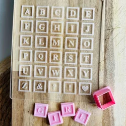 Cake Decoration 2cm Alphabet Stamp Set Acrylic Outboss Board Cutter Reverse Stamp Embosser Fondant Plastic Cutter Mould Tools