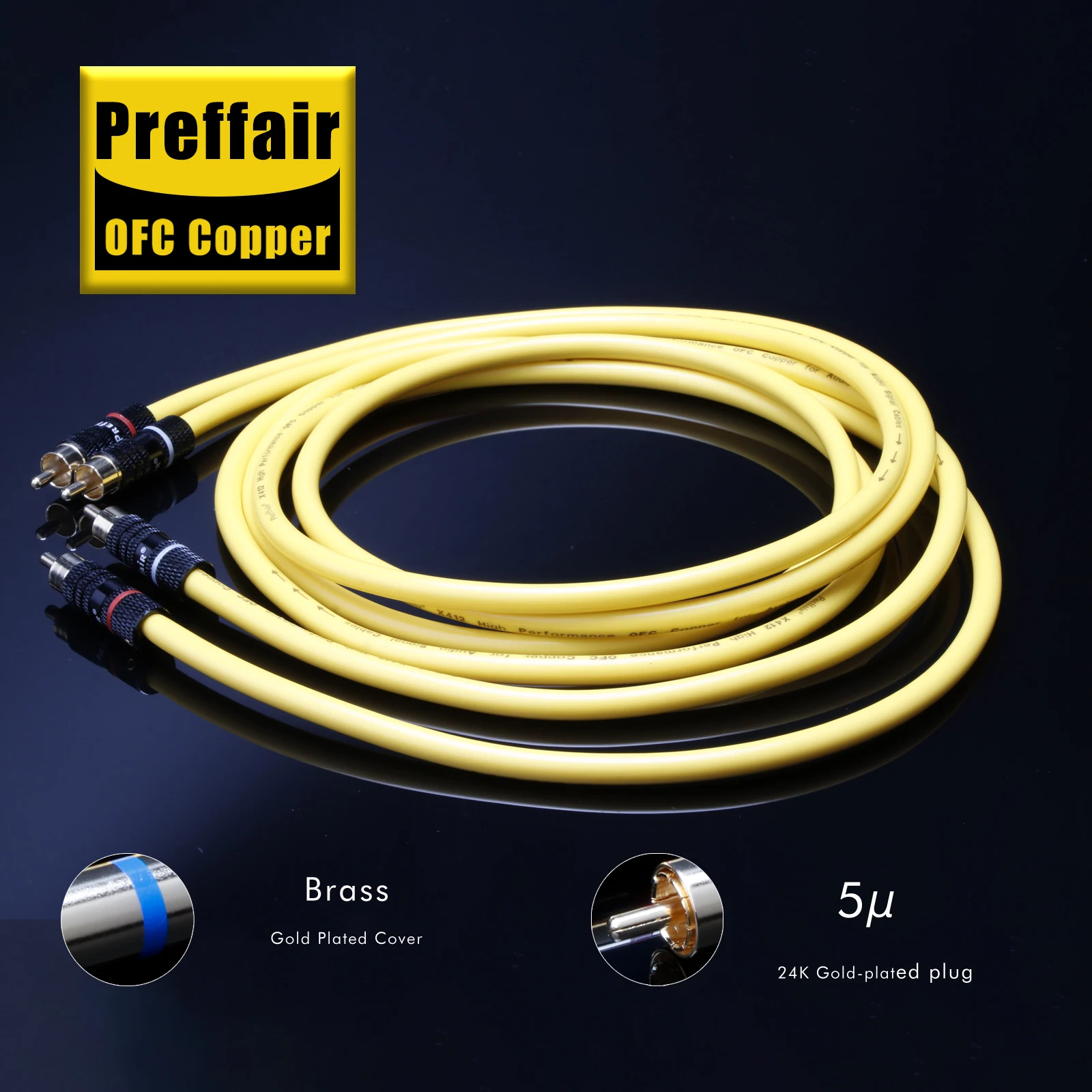 Preffair 1 Paar X412R1708 Audiokabel | Vergoldete RCA | OCC Kupfer | Premium RCA-zu-RCA-Erweiterung – Detail 2