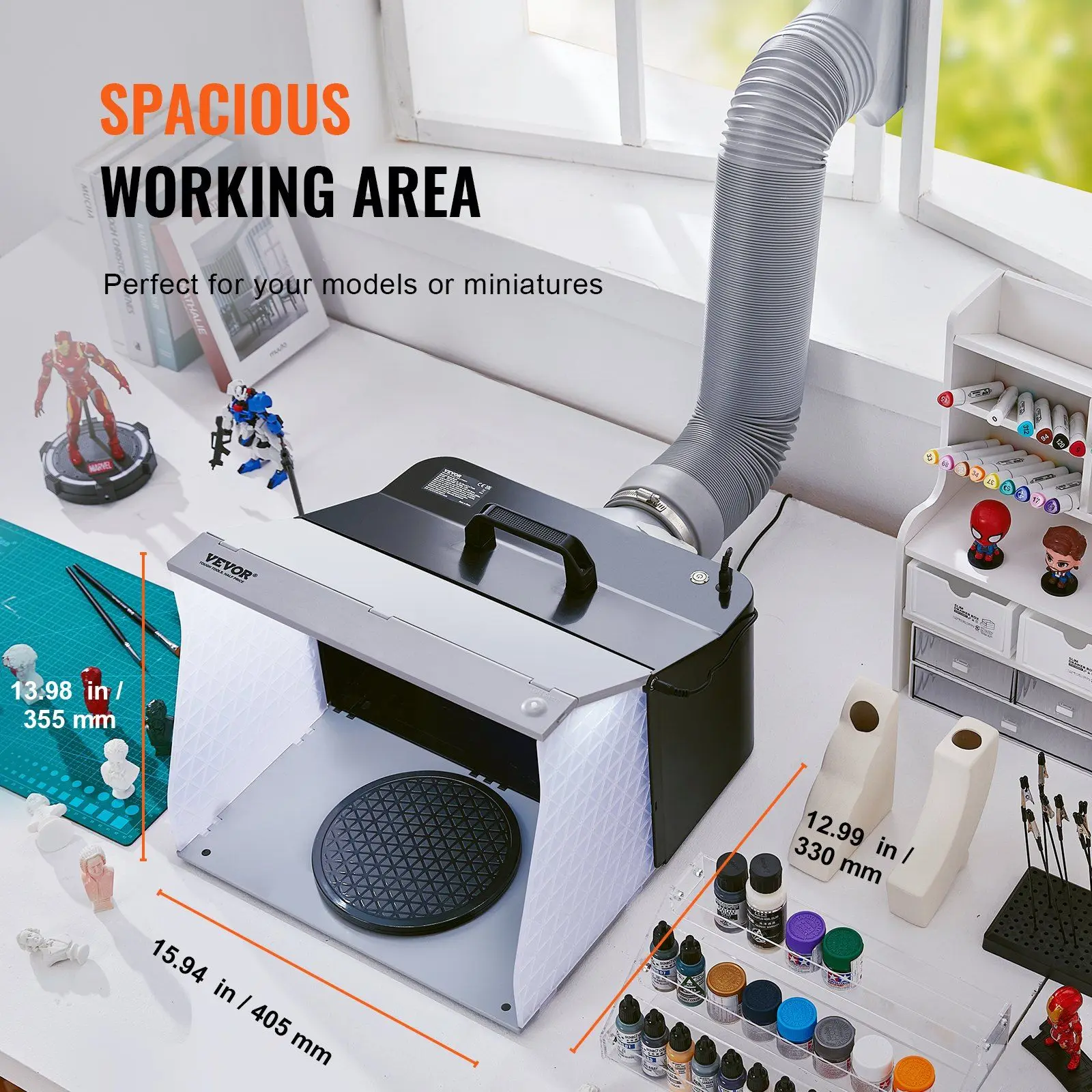 كشك طلاء مرن للبخاخة 4 أضواء LED تدفق 5.2 م 3 / دقيقة مراوح مزدوجة قابلة للطي مدمجة مع قرص دوار #6