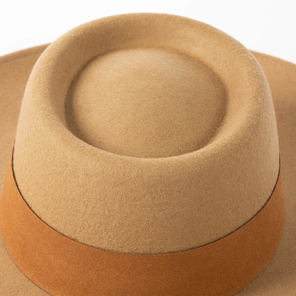 100% Wool Felt Pork Pie Hat With Ribbon Band Wide Brim